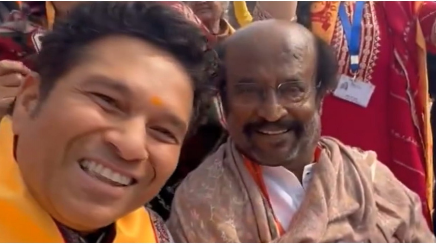 Rajinikanth and Sachin Tendulkar click selfie at Ayodhya Ram Mandir Inauguration; VIDEO