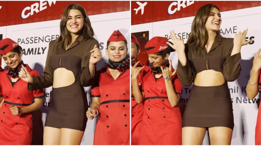 WATCH: Crew star Kriti Sanon grooves to Naina with air hostesses during promotions; ‘When Reel meets Real’