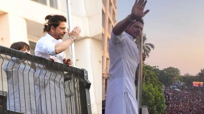 WATCH: Shah Rukh Khan, son AbRam waves at sea of fans gathered outside Mannat on occasion of Eid; actor drops video