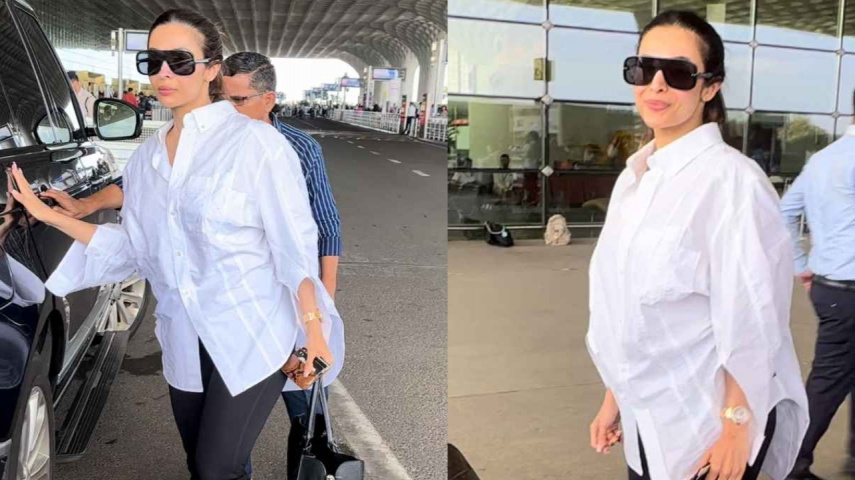 Malaika Arora, airport, Bollywood, white shirts, white, summer, Travel Wear, Style, Fashion