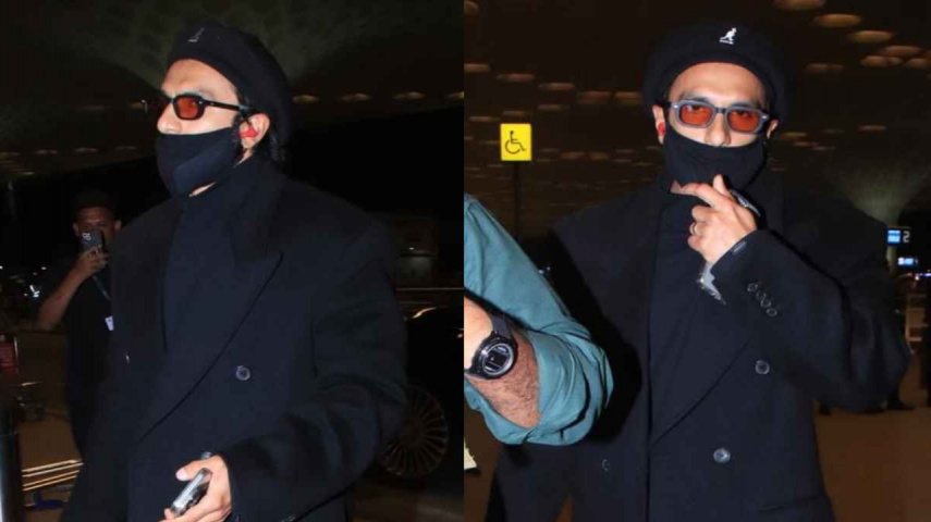 Ranveer Singh, Formal Wear, black, airport look, airport, coat, french, beret, hot, Style, Fashion