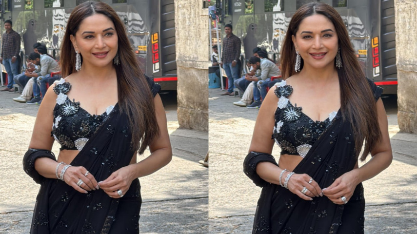 Madhuri Dixit on the sets of dance deewane in black saree