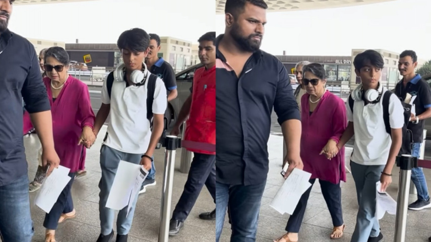 Ajay, Kajol's son Yug Devgan helps grandmom Tanuja check in at airport; WATCH