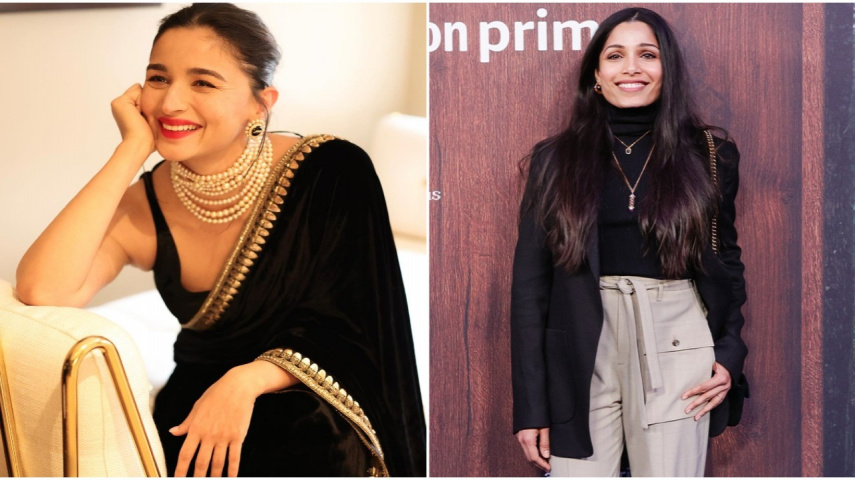PICS: Alia Bhatt-Freida Pinto twin in black as they pose at Poacher's London screening; happily greet each other