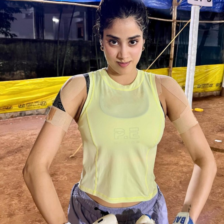 Janhvi Kapoor tries to &#039;keep it together&#039; as she preps up for her upcoming film Mr and Mrs Mahi; PICS